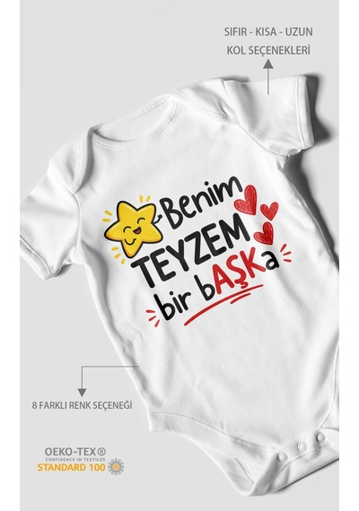 Morivokids Benim Teyzem Bir Başka Kısa Kollu Bebek Body %100 Pamuk Beyaz