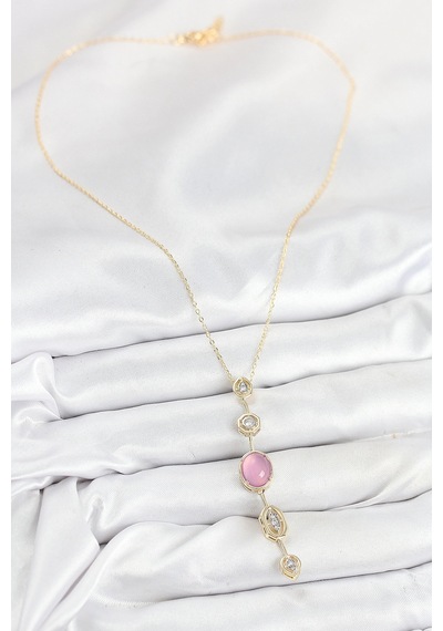 Pirinç Zincir Pembe Gold Renk Zirkon Taşlı Y Kolye 5886 Çok Renkli 52995220