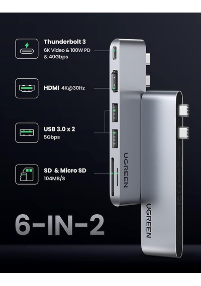 Macbook Pro Air İçin Thunderbolt 3 Type-c Hdmı Usb 3.0 Tf Sd Kart Okuyucu Hub Adaptör