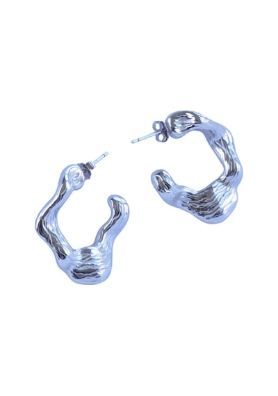 Çizgili Dalga Gümüş Küpe Gümüş