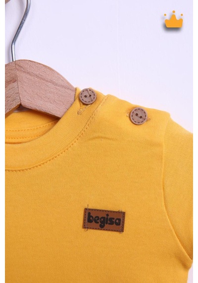 Babyhola Kız Erkek Bebek Çocuk Takım Pamuk Düğmeli Alt Üst Takım 23631 Sarı