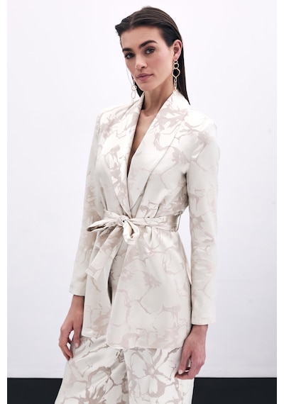 Sateen Desenli Uzun Ceket - Bej-135785 Bej