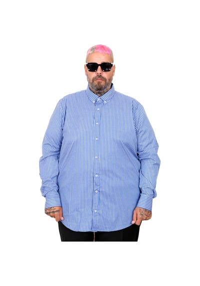 Mode Xl Büyük Beden Erkek Saten Çizgili Gömlek 20399 Saks