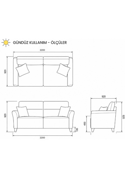 Siena Üçlü Kanepe - Gala 40 Duman Gala 40 Duman Açık Gri