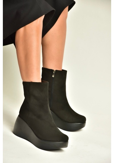 Fox Shoes Z946051902 Siyah Süet Dolgu Tabanlı Kadın Bot