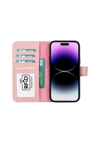 Plm Apple İphone 15 Plus Uyumlu Deri Cüzdanlı Kılıf Mwwn Nu2 Pembe Acı Kahverengi