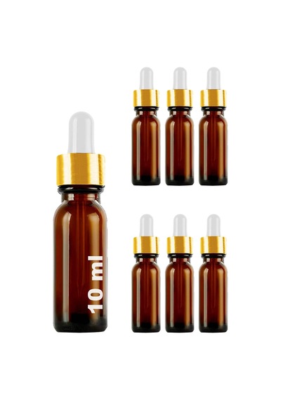 10 Ml Metal Kapaklı Damlalık Dropper Şişesi Serum 10 Cc Cam Şişe 6 Adet Gold/altın Kapak, Amber/kahverengi