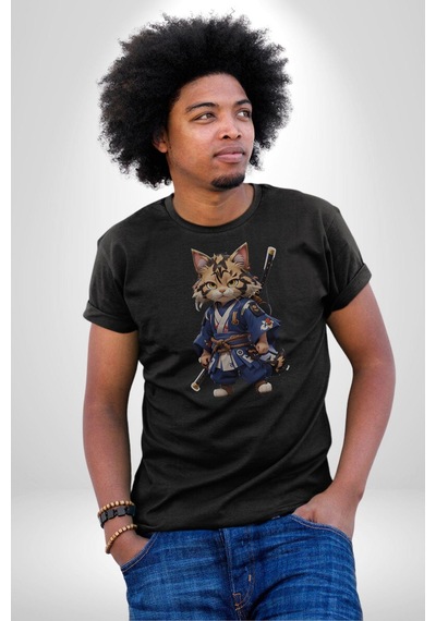 Japon Samuray Kılınç Unisex Unisex Siyah Organik Baskılı T-shirt Penye Yüksek Kalite Siyah