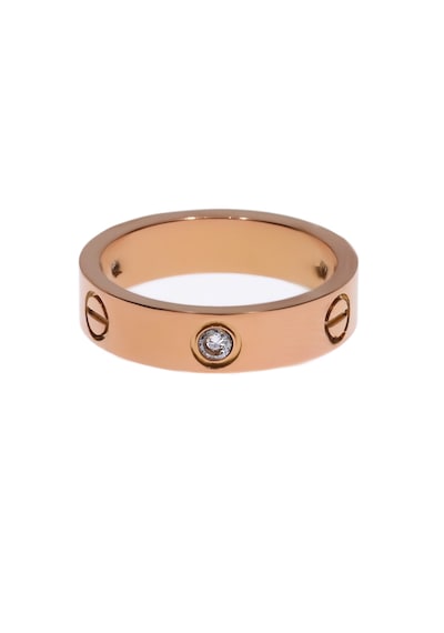 Unisex Love Model Taş Detay Rose Gold Çelik Yüzük Rose Gold