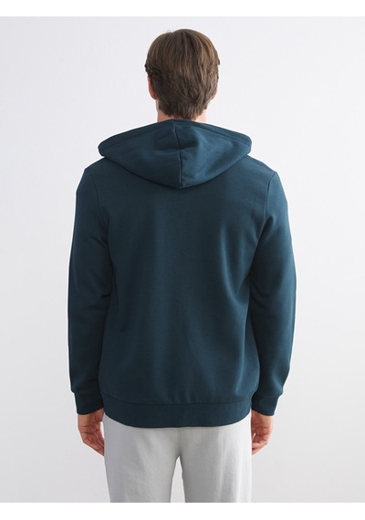Lcwaıkıkı Classic Petrol Kapüşonlu Uzun Kollu Erkek Fermuarlı Sweatshirt