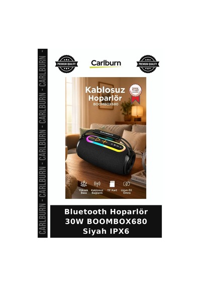 Özel Üretim Bluetooth Hoparlör 30w Boombox680 Siyah Ipx6 Mini Kolon Kamp Aleti Hobi Ürünü