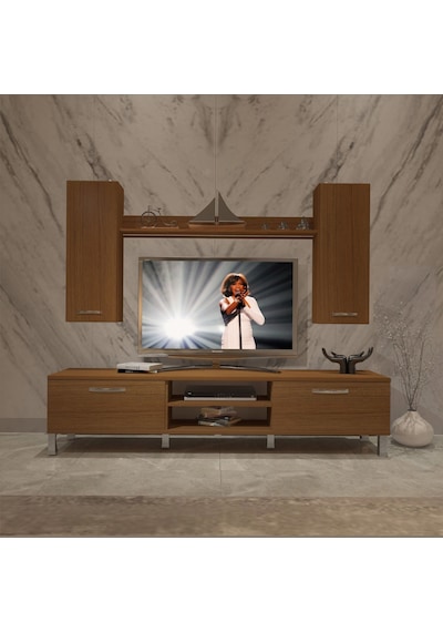 Decoraktiv Eko 7 Mdf Dvd Krom Ayaklı Tv Ünitesi Tv Sehpası Ceviz