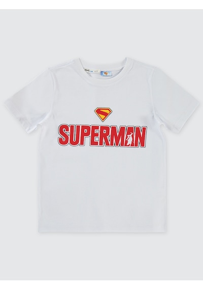 Süperman Erkek Çocuk Tişört 6-9 Yaş Beyaz