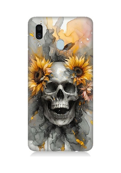 Samsung Galaxy A30 Uyumlu Çiçekli Kurukafa Fantezisi Desenli Silikon Kılıf Çok Renkli