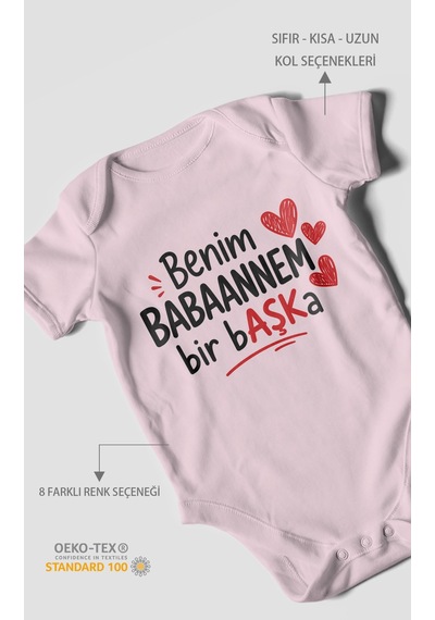 Morivokids Benim Babaanne Temalı Kısa Kollu Bebek Body %100 Pamuk Bebe Pembe
