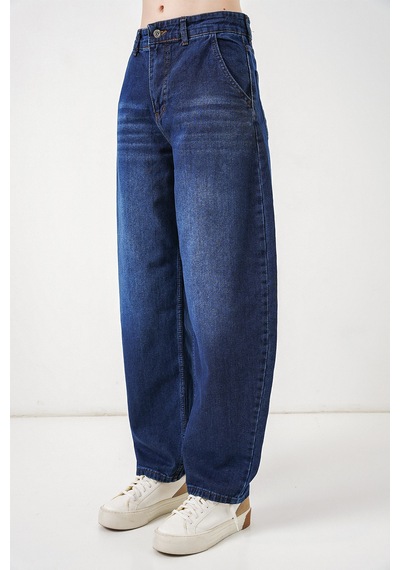 Bigdart 6689 Kadın Yüksek Bel Baggy Kot Pantolon - Lacivert