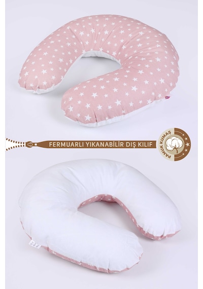 Emzirme Yastık Pembe Yıldızlı Beyaz