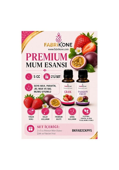 Premium Mum Esansı 5 Cc 2'li Set - Çilek, Passion Fruit - Soya Wax, Parafin, Jel Wax Ve Bal Mumu Uyumlu Bkfab2ckpf5 Karışık