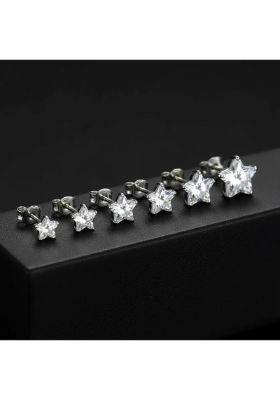 Tektaş Küpe Yıldız Model Tektaş Üçlü Set Küpe Kararmaz Çelik Silver