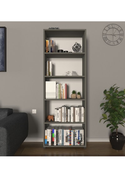 Modern 5 Raflı Kitaplık Dekoratif Kitaplık Antrasit