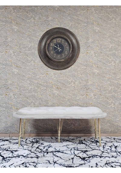 Zafir Ufo Oturak Bench - Gold Kaplama Telli Ayak - Oturak - Bench - Puf - Yatak Ucu Pufu Krem