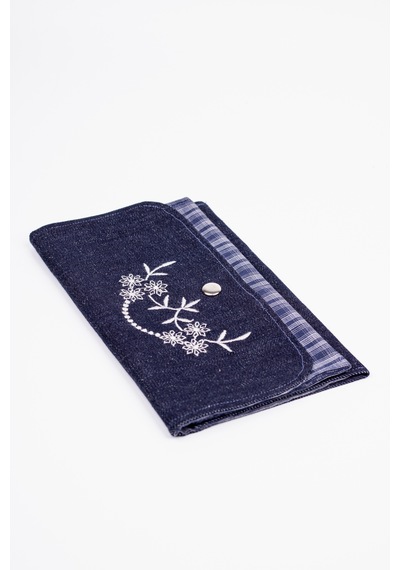 Fabric Craft Bag Kadın Kumaş Cüzdan Nakışlı Lacivert