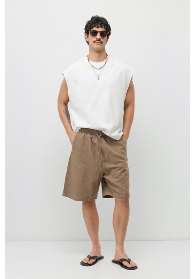 Vamos Basic Oversize Keten Şort Taş