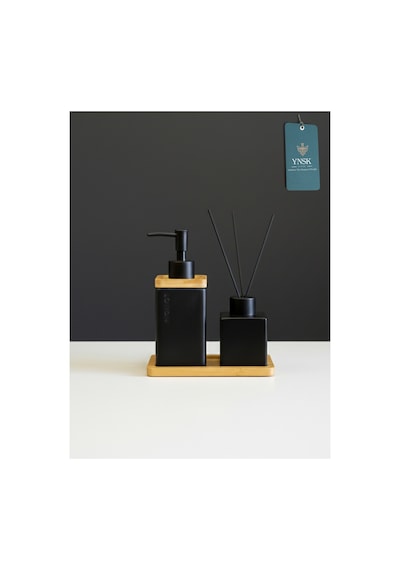 Chacha Home Luxury Lotion Lüks Banyo Seti, Seramik Sıvı Sabunluk, Seramik Oda Kokusu Şişesi, Bambu Tepsi Mat Siyah