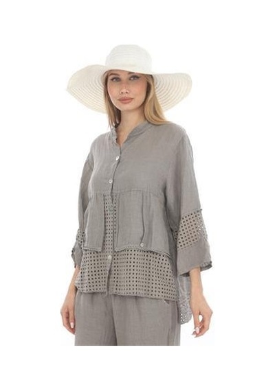 Bohem Stil İtalyan Fisto Detaylı Keten Pantolon Ceket Takım-9196 Vizon