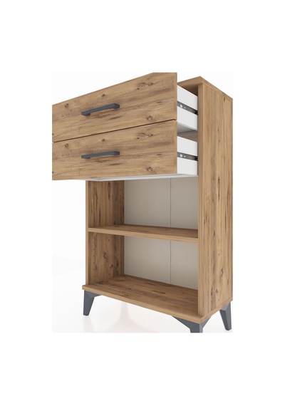Arges Komodin Tek Raflı 2 Çekmeceli 60x30x96 Çam-çam Çam