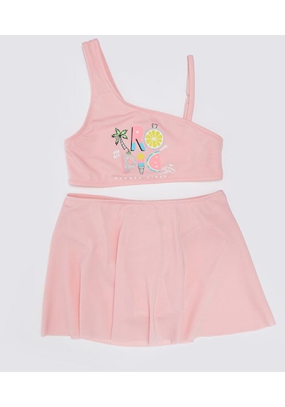 Deep Beach Baskılı Kız Çocuk Etekli Bikini Takım 001