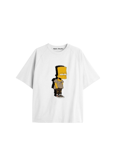 Kalic Studio Y2k Vintage Simpson Baskılı Beyaz T-shirt Kod 263 Beyaz-263