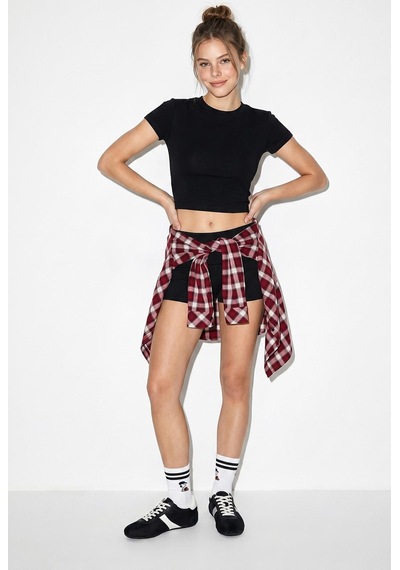 Shade Kadın Kısa Kollu Bisiklet Yaka Crop T-shirt 60286904 - Siyah