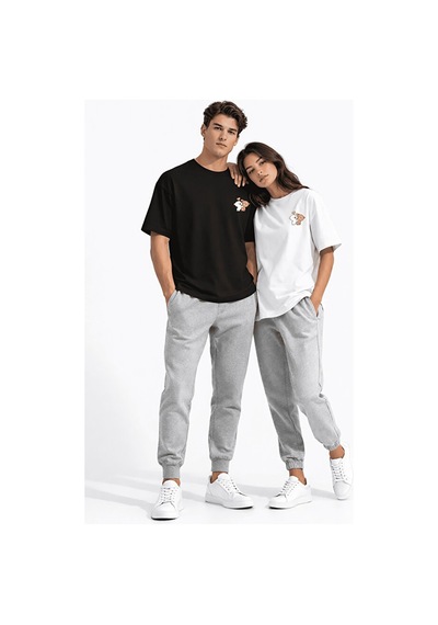 Sevgili Kombini Ayıcık Baskılı Çift Tişört Oversize Unisex Partne Siyah-beyaz