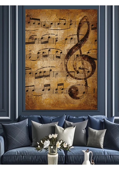 Ahşap Tablo Eski Müzik Notaları Kağıdı