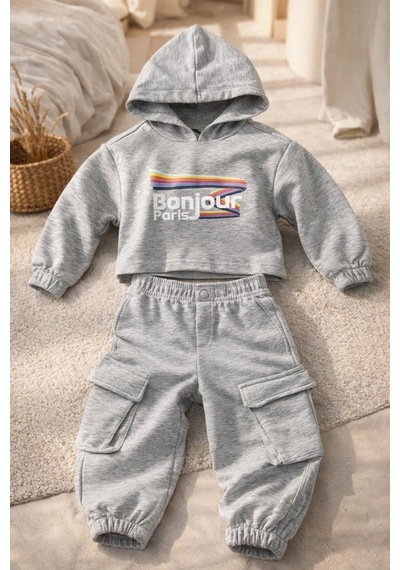 Uğur Bebe Çikoby Kız Çocuk Gri Eşofman Takımı İki İplik Yumuşak Kumaş Modern Kargo Cep Esnek Bel Şık Rahat Gri Gri Uğur Bebe Çikoby Kız Çocuk Gri Eşofman Takımı İki İplik Yumuşak Kumaş Modern Kargo Cep Esnek Bel Şık Rahat Gri Gri
