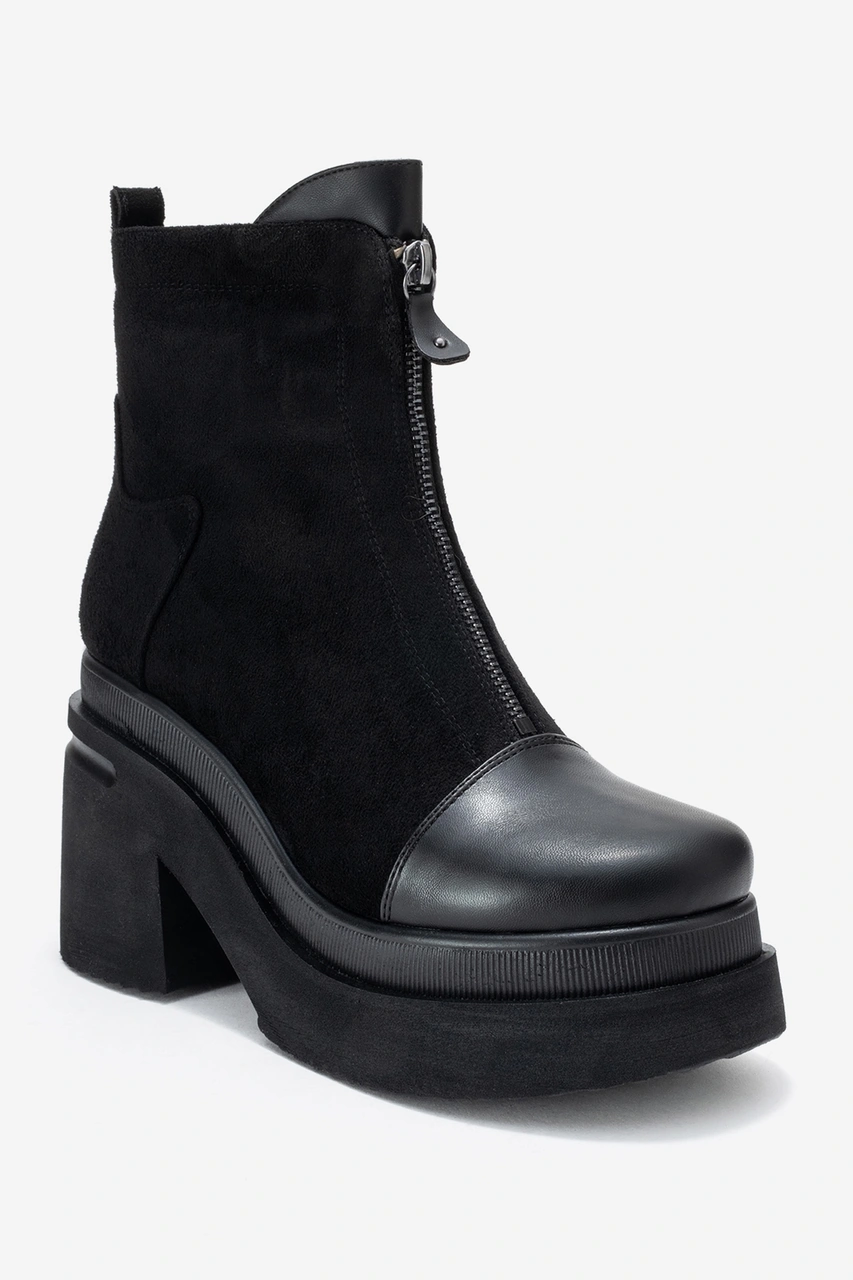 Luvishoes Luvi Shoes Anett Siyah Cilt-süet Fermuarlı Kadın Platform Topuklu Bot Siyah - Süet