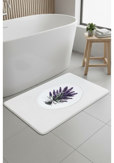 Lavmore Tekli Nakışlı Peluş Banyo Paspası 60x100cm Beyaz