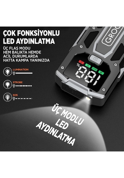 Groove M01 15800mah 2000a Akü Takviye Cihazı Taşınabilir Jump Starter Powerbank+Led Lamba+Lcd Ekran