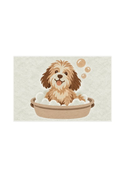 Kartela Halı Köpek Desenli Banyo Paspası Adaçayı Yeşili Kaymaz Taban Makinede Yıkanabilir 50x75 Cm