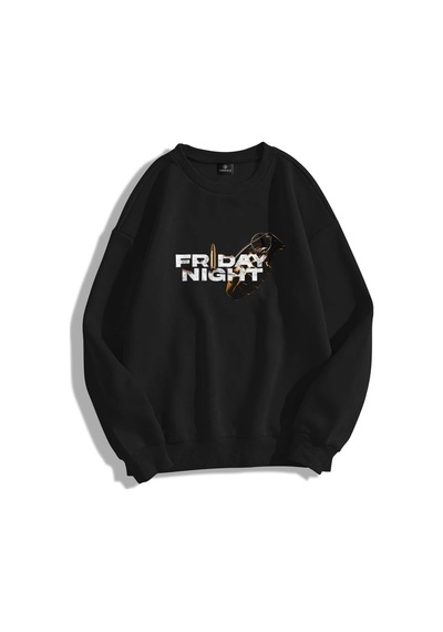 Startmore Unisex Friday Night Bisiklet Yaka Sweatshirt Siyah Siyah