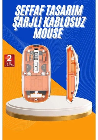Mouse Fare Kablosuz Mouse Fare Şarjlı Bluetooth Sessiz 5 Tuşlu Şeffaf