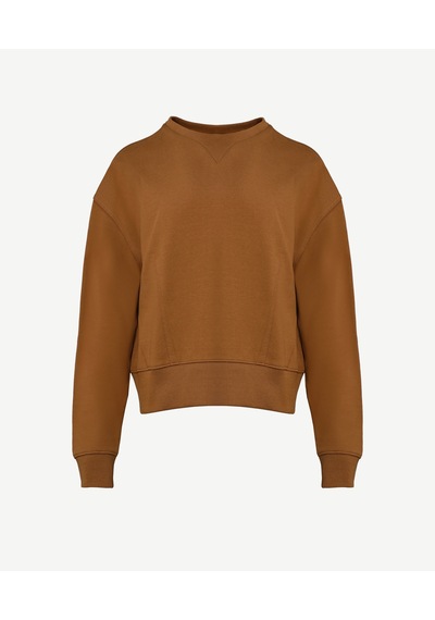 Yargıcı Pens Detaylı Uzun Kollu Bisiklet Yaka Sweatshirt Kahverengi