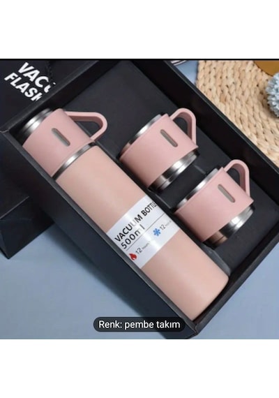 321 Çelik Termos 500ml 8139 3'lü Set Gri - Pembe