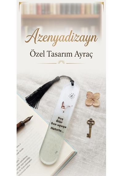 Reçine Kitap Ayracı, Kuş Tasarımlı, Püsküllü