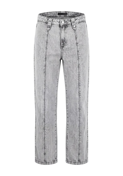 CEMO Kadın Yüksek Bel Straight Fit Ön Dikiş Detaylı Jean Pantolon Gri