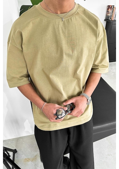 Haki Cozy Basic Soft Oversize Tişört Haki