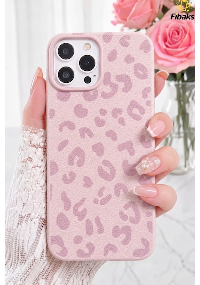 Fibaks iPhone 14 Pro Max Uyumlu Kılıf Pembe Leopar Desenli İnce Yumuşak Silikon