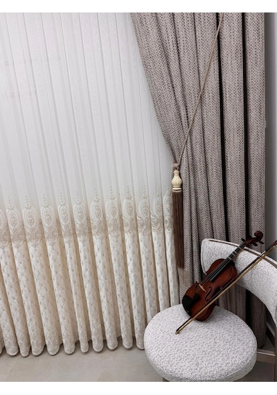 Nivemeshome Nova Gold Detaylı 1/3 Pileli Tül Perde Apm 450x280