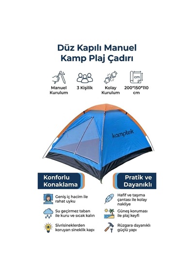 3 Kişilik Manuel Kamp Ve Plaj Çadırı - Sineklikli, Su Geçirmez Tabanlı, Rüzgara Dayanıklı Çadır 200x150x110 Cm Manuel Plaj Kamp Çok Renkli 3 Kişilik Manuel Kamp Ve Plaj Çadırı - Sineklikli, Su Geçirmez Tabanlı, Rüzgara Dayanıklı Çadır 200x150x110 Cm Manuel Plaj Kamp Çok Renkli